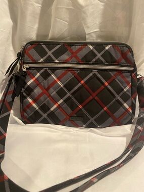 Retired Vera Bradley Women's Red Gray Black White Paris Plaid Crossbody Purse